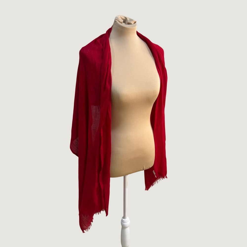 Ann Taylor LOFT Red Wool Blend Scarf Shawl Wrap Eyelash Fringe Quiet Luxury